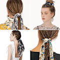 Miniatyrbillede 2 af 4: Mode blomster enkelt trykt Scrunchie elastisk hårbånd til kvinder hår tørklæde sløjfer gummireb White