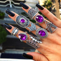 Pikkukuva 4 / 5: 9kpl / set Water Drop Pinottavat rystyssormukset metalliseos Bohemia Purple Faux Gem Sormukset Korutarvike