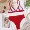 Miniatyrbilde 3 av 4: Badedrakt for kvinner med høy midje Push Up-bikinisett Red M
