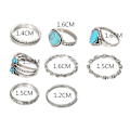 Miniatyrbillede 3 af 4: 8 stk Kvinder Retro Bohemian Faux Turkis Indlagt Circle Finger Ringe Smykker Gave