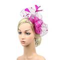 Miniatyrbild 3 av 3: Faux Feather Net Garn Hatt Enfärgad Fascinator Bröllop Tea Party Huvudbonader Hårprydnad för Red