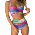 Miniatyrbilde 1 av 3: kvinner Tie Dye Push Up Polstret Bikini Sett Høy midje Badetøy Badedrakt Strandtøy Multicoloured S