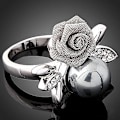 Miniatyrbillede 2 af 4: Damemode Rose Faux Pearl Clear Crystal 9k guldbelagte festsmykker Silver US 7