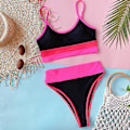 Pikkukuva 3 / 3: naisten uimapuku korkeavyötäröinen set Patchwork Summer Beachwear Uimapuvut Black and Red L