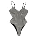Miniatyrbild 2 av 4: kvinnor Glitter Shiny Monokini Baddräkt Push Up One Piece Baddräkt Baddräkt Grey XL