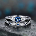 Miniatyrbilde 2 av 3: 2 stk/sett kvinner Cubic Zirconia Innlagt stablebar fingerring bryllupssmykker gave Lake Blue US 5
