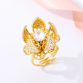 Miniatyrbilde 3 av 5: Kvinner Hul Åpen Ring Åpning Lukke Blomst Zircon Roterende smykkegave Golden