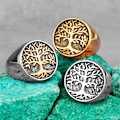 Miniatyrbillede 2 af 5: Tree Of Life Amulet Rustfrit Stål Herrer Ringe Simpel Elegant Charm Til Mandlige Kæreste Biker Smykker Kreativitet Gold Silver