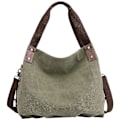 Miniatyrbild 3 av 4: Axelväska i canvas för fritid för kvinnor, Axelväska, Handväska för Shopper, Bucket Bag (grön)
