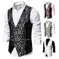 Miniatyrbild 4 av 4: Enkelknäppt väst för män Slim Fit formell print väst XL Black