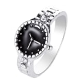Miniatyrbillede 1 af 4: Watch Shape Rhinestone Alloy Pointer Rund Urskive Par Finger Ring til Cocktail Party Silver US 9