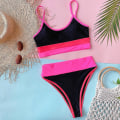 Pikkukuva 3 / 3: Naisten korkeavyötäröinen bikinisetti Set kesäiset rantavaatteet Black and Red S