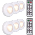 Pikkukuva 5 / 5: Pyöreä LED-kaappivalo kaukosäätimellä himmennettävä ajastin, 6-osainen set