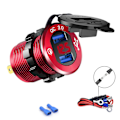 Miniatyrbillede 1 af 5: Rød dobbelt usb port biloplader splitter hurtig opladning til Qc 3.0 med led voltmeter 12v
