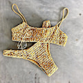 Miniatyrbillede 1 af 2: Kvinder Sommer Crinkle Bikini Sæt Plain Badetøj Badedragt Yellow M