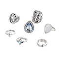 Miniatyrbillede 1 af 5: 7 stk/sæt Kvinder Retro Kunstig Opal Vanddråbe Moon Finger Knuckle Ring smykker