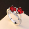 Miniatyrbillede 2 af 5: Kvinder mode dobbelt hjerte form Cubic Zirconia indlagt finger ring smykker gave Green US 8