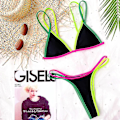 Miniatyrbillede 2 af 4: kvinders Color Block Badedragt Bikini Sæt String Sommer Strand Badedragt Badetøj Black S