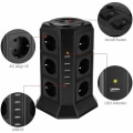 Pikkukuva 2 / 5: EU musta USB :lla EU 12 bit 3 kerrosta 5 USB porttia Ylikuormitus- ja ylijännitesuoja,