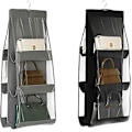 Miniatyrbillede 1 af 5: Hængende håndtaskeorganisering, 2 stk. 6 lommer Støvtæt opbevaringstaske til skab, skab, pladsbesparende organiseringssystem, vaskbar (sort+grå)