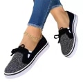 Miniatyrbilde 1 av 2: Kvinner Solid Bowknot Rund Toe Slip On Flats Loafer Sko Black 41
