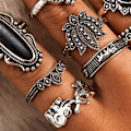 Pikkukuva 5 / 5: 11 kpl / set Sydän Pinottavat rystyssormukset metalliseos Bohemia Black Faux Gem Sormukset Korutarvike