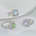 Miniatyrbild 2 av 5: Kvinnor Ring Square Cubic Zirconia Smycken Shining Rhinestones Finger Ring För Bröllop Green US 9