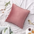 Miniatyrbillede 2 af 5: Pakke med 2 fløjlspudebetræk Pompom dekorative pudebetræk Solid blødt pudebetræk med poms Firkantet til sofa Sofa Soveværelse Bil 18x18inch Da 18 x18 Jam