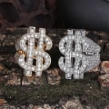 Pikkukuva 2 / 5: Muoti Rock Us Dollar Sign Sormukset Iced Out Bling Kulta Hopea Väri Aaa Cubic Zirkoni Hip Hop Sormus Korut Miesten Koot 7-11 Gold