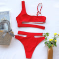 Miniatyrbilde 4 av 5: kvinner Polstret Bandasje Badetøy Bikinisett Strandbadedrakt Hollow Out Badedrakt Red L