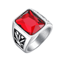 Miniatyrbillede 5 af 5: Mænd Square Rhinestone Udskåret Maple Leaf Band Titanium stål Ring smykker gave Black US 11 Red..