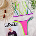 Miniatyrbillede 2 af 4: kvinders Color Block Badedragt Bikini Sæt String Sommer Strand Badedragt Badetøj Red M