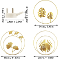 Miniatyrbilde 2 av 5: Sett med 3 metalljern veggskulpturer blader - gylne ginkgo blader - palmeblader - rund veggdekor - dekorasjon til hjemmet, kontoret, stue, hotell (