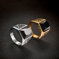 Miniatyrbillede 4 af 4: Vintage Mænd Faux Gemstone Tungsten Maple Craved Finger Band Ring smykker gave Golden Black Us7
