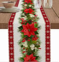 Rød rustikk julebordløper med snøflak og stjerner, 33x183 cm-FX-
