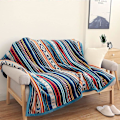 Miniatyrbillede 2 af 5: Coral Fleece Tæppe, Fluffy Blødt Sofa Tæppe Farverigt Stribemønster Tæpper Til Soveværelse Stuer Kontor 127x152cm