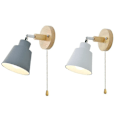 Miniatyrbillede 1 af 3: Elegant nordisk trævæglampe senglampe væglampe væglampe til soveværelse korridor med lynlås kontakt frit roterbar Eu stik Ns2