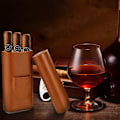 Miniatyrbilde 6 av 6: Sigarveske Humidor med 3 Rør, Sigarkutter i Rustfritt Stål, Lærhumidorer med Sedertreforing, Sigarholder Oppbevaringstilbehør Brown