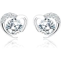 Miniatyrbilde 1 av 6: Stud-øredobber for kvinner, Stud-øredobber i hvitt gull kubisk zirkonia hjerte-studs│Flotte øredobber smykker gaver til jenter 01: Silver Studs1 Pair