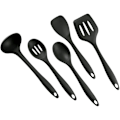Miniatyrbillede 1 af 4: BPA-fri silikone køkkenredskabssæt - ske, øse og spartel - tåler opvaskemaskine - non-stick - varmebestandig (5 stk. sort)