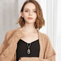 Miniatyrbillede 3 af 7: Triple Layer Vedhæng Halskæde Lang Statement Vedhæng Halskæde Lang Sweater Kæde Rhombus Pendant