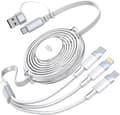 3-i-1 Multi-ladekabel, innebygd iPhone-lader, 100W hurtiglading USB-C/A til Lightning/USB-C/Micro USB telefonladekabel White