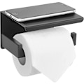 Miniatyrbillede 5 af 5: Sort selvklæbende toiletrulleholder med hylde, vægmonteret toiletrulleholder til badeværelse, Sus 304 rustfrit stål, ingen boring toiletrulleholder