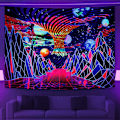 Pikkukuva 1 / 5: Trippy vuoristo- ja planeettaseinävaate, psykedeelinen neonseinävaate, ripusta huoneeseen