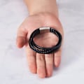 Miniatyrbillede 5 af 6: Mænds Ægte Sort Læderarmbånd med Rustfrit Stål Spænde