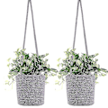 Miniatyrbild 1 av 5: 2 st Macrame Hängande Korgar Boho Dekoration Växtställ Bomullsrep Blomkruka Hängande Växtställ Inomhus Utomhus Balkong Väggdekoration