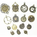 Pikkukuva 5 / 8: 18 kpl/setti kello riipus charmeja, monivärinen sekoitettu antiikkinen pronssi kello hammaspyörä charmeja Steampunk kello riipus DIY korujen valmistus tarvikkeet