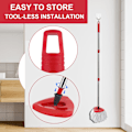 Pikkukuva 7 / 7: Punainen pyörivä mopin pääosa ja moppivarsi Vleda Turbo Spin 2-in-1 -säiliömoppiin, kolmion muotoinen pyörivä mopin päälevy Turbo Smart /E -moppiin Red Base,silver Handle