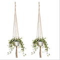 Pikkukuva 3 / 3: 2 Macrame-köysi kukkaruukun riippuva kori kattoon, punottu hamppu köysi verkko pussi riippuva pidike (105cm)