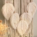 Miniatyrbillede 4 af 7: Macrame Drøm Fangst Stor Drøm Fangere til Soveværelse Boho Væghængende Dekoration med 5 Vævede Blade Kvaster Hjem Dekoration Ornament 5 Leafs